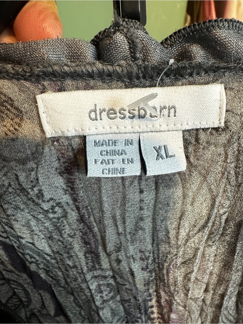 Vintage Crinkle Ruffled Sheer Gray & Purple Paisley Long Bell sleeve top XL Y2K - Picture 6 of 12
